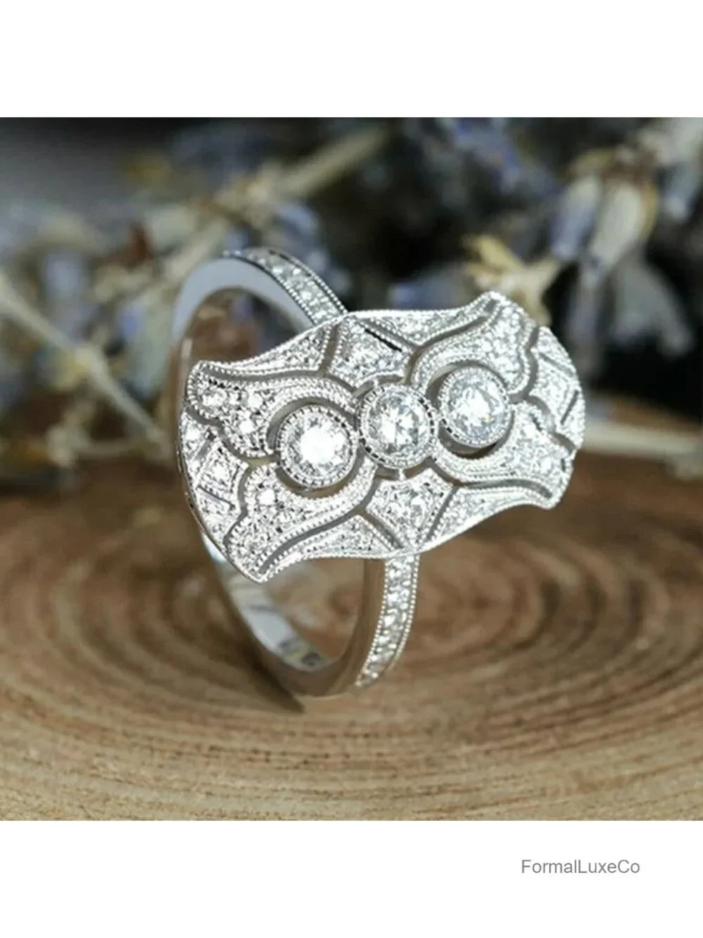 Vintage 925 Sterling Silver Full Diamond Gemstone Ring Cocktail Eternity Band